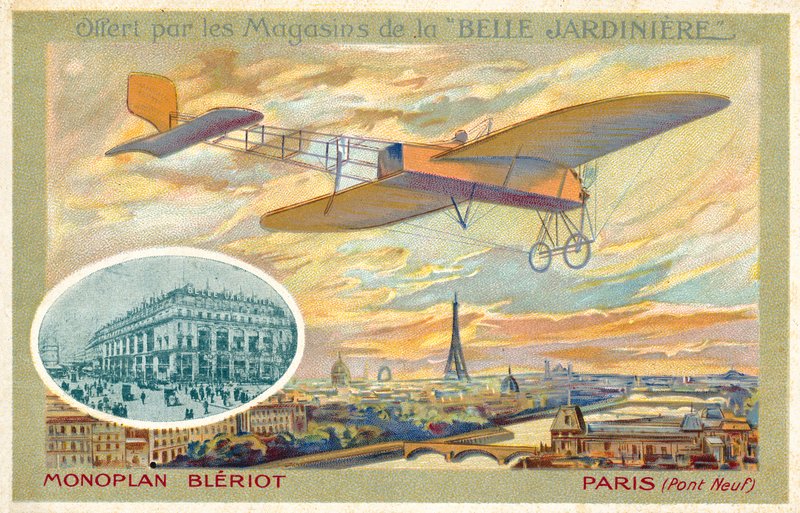 Bleriot monoplán és kilátás Párizsra, a Pont Neuf (chromolitho) alkotó: French School