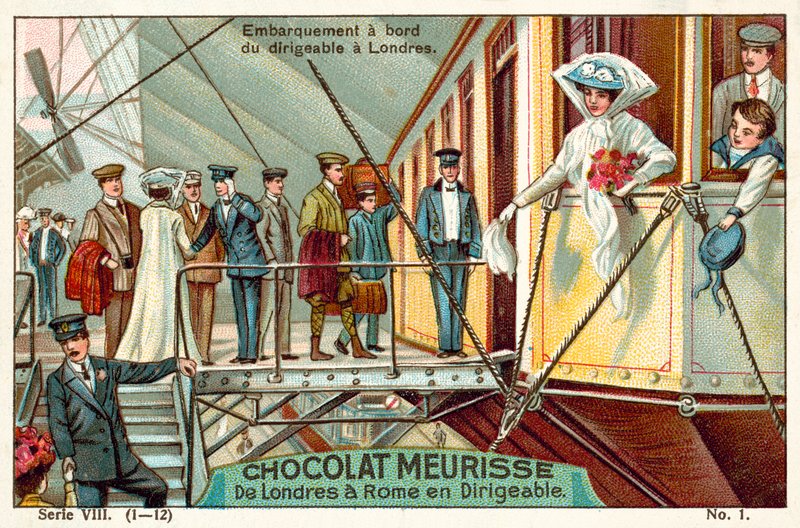 Felszállás a léghajóra Londonban (chromolitho) alkotó: French School