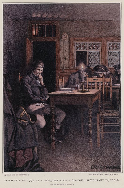 Bonaparte 1792-ben egy párizsi hat-sous étterem vendégeként alkotó: French School