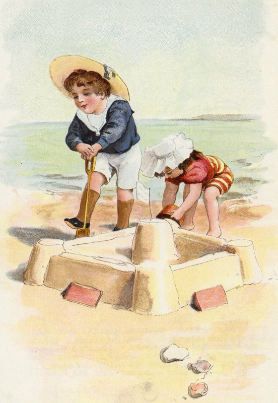 Fiú és lány homokvárakat építenek alkotó: French School