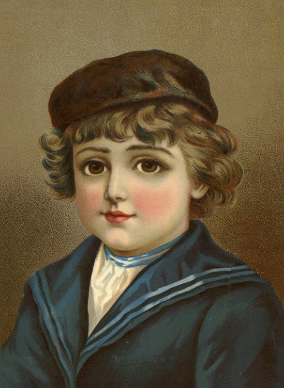 Fiú, nagy barna szemű, tengerész öltönyben alkotó: French School