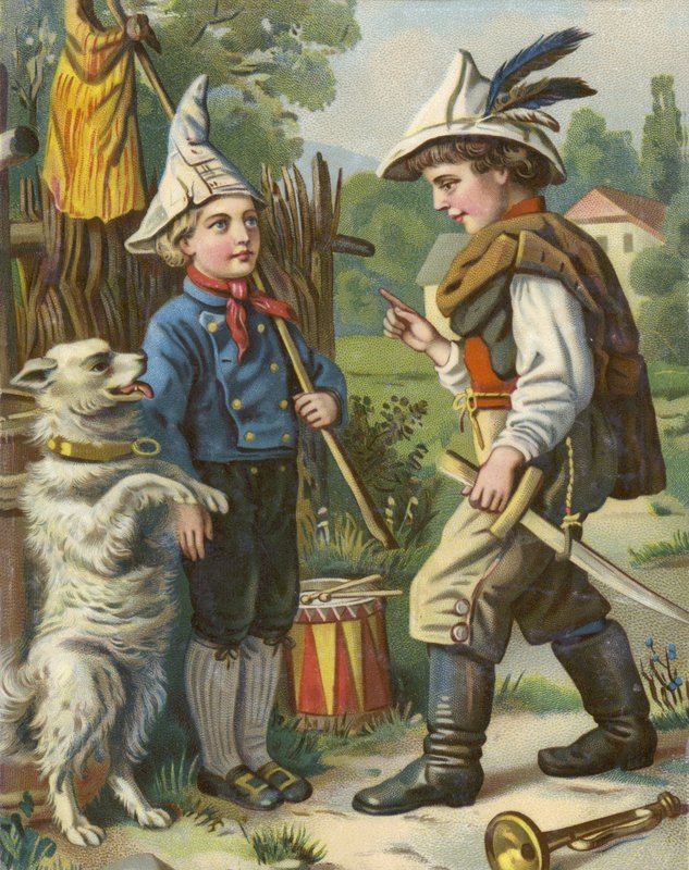 Fiúk katonát játszanak a kutyájukkal az országban alkotó: French School
