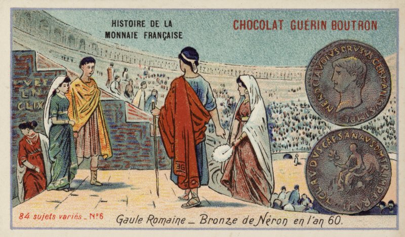 Néró bronzérme, Római Gallia, 60 (chromolitho) alkotó: French School