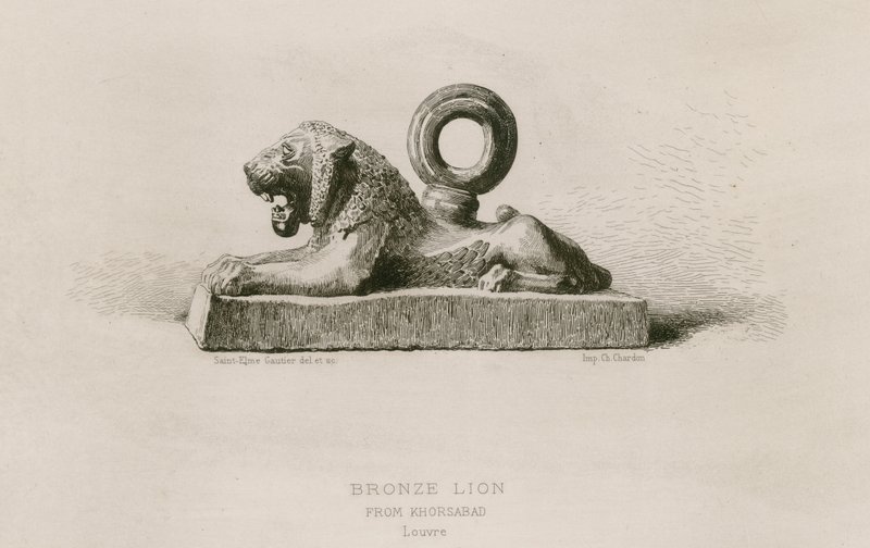 Bronz oroszlán, Khorsabadból, Louvre (metszet) alkotó: French School