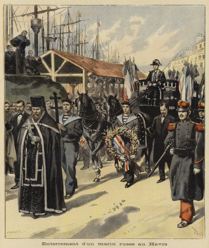 Egy orosz tengerész temetése Le Havre-ban, Franciaországban, 1897 alkotó: French School