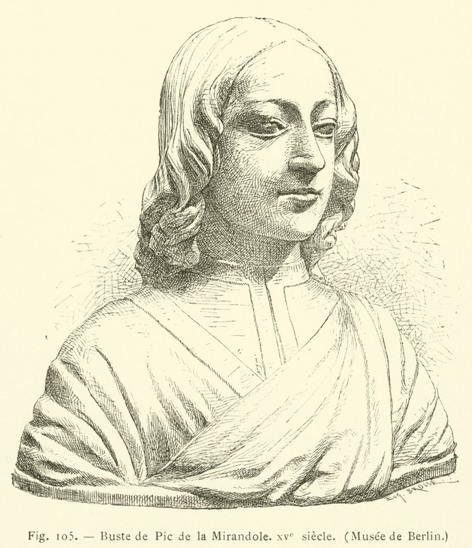Pic de la Mirandola mellszobra, 15. század, Berlini Múzeum (metszet) alkotó: French School