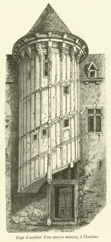 Egy régi kastély lépcsőháza Chartres-ban (metszet) alkotó: French School