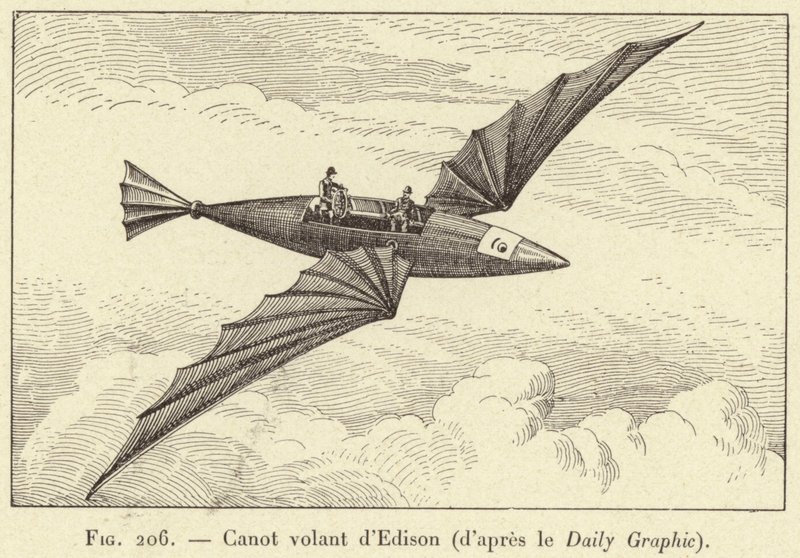Edison repülő kenuja (a Daily Graphic-ból) (metszet) alkotó: French School