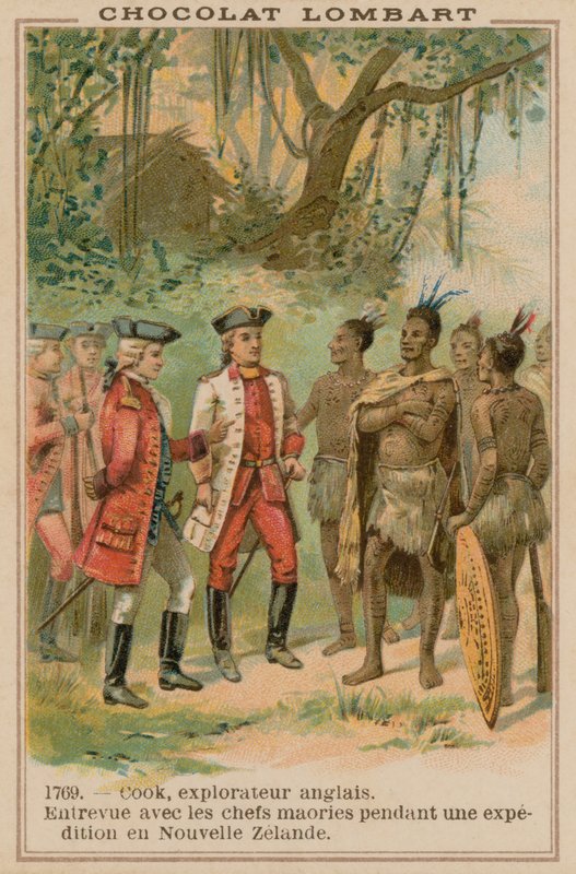 James Cook kapitány találkozó a maori főnökökkel Új-Zélandon, 1769 alkotó: French School