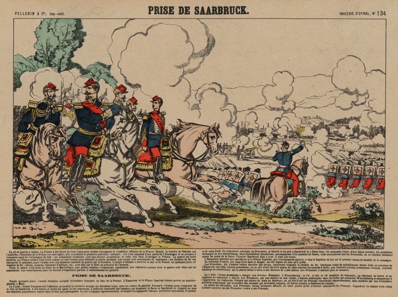 Saarbrucken elfoglalása a francia, francia-porosz háború által, 1870. augusztus 2. (színes metszet) alkotó: French School