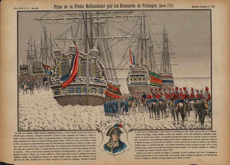 A holland flotta elfogása a megfagyott Ijsselmeeren a Pichegru tábornok vezette francia huszárok által, 1795. január (színes metszet) alkotó: French School
