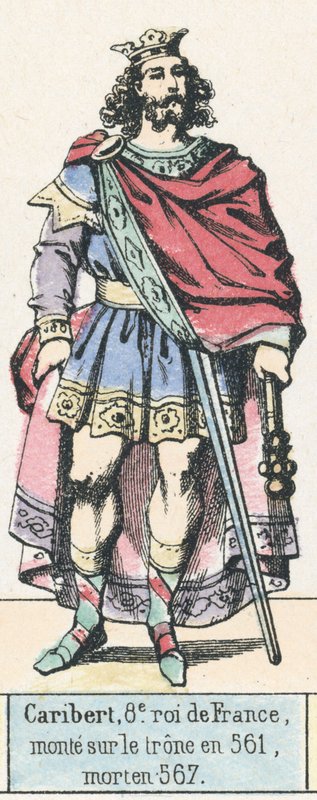 Caribert, Franciaország 8. királya, 561-ben lépett trónra, 567-ben halt meg (színes metszet) alkotó: French School