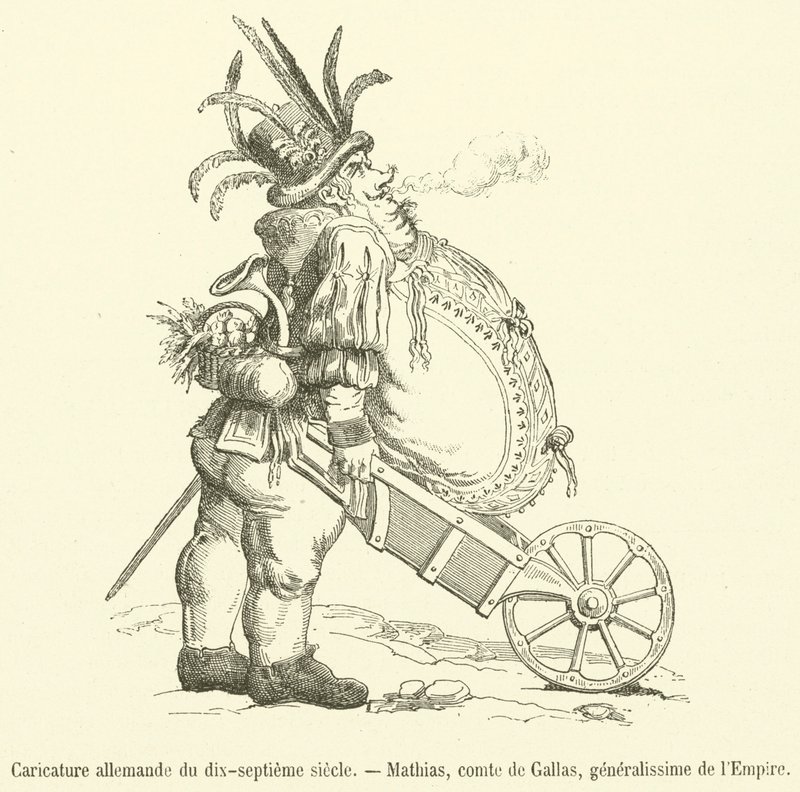 Tizenhetedik századi német karikatúra, Mathias, Gallas grófja, a Birodalom Generalissimoja (metszet) alkotó: French School