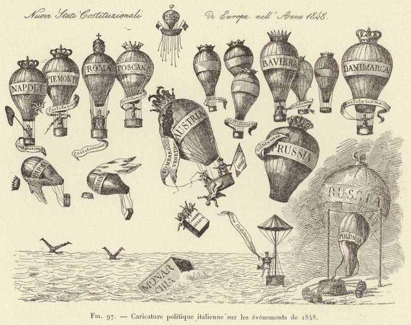 Olasz politikai karikatúra az 1848-as eseményekről (metszet) alkotó: French School