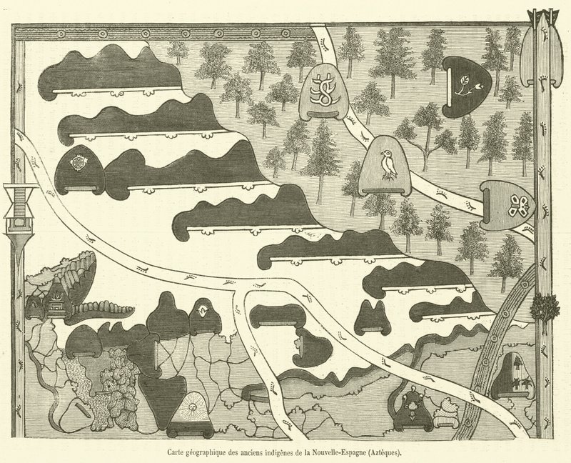 Új-Spanyolország ősi őslakosainak, aztékoknak földrajzi térképe (metszet) alkotó: French School