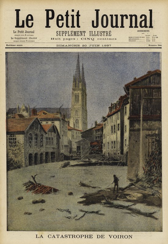 Katasztrofális árvíz Voironban, Franciaországban, 1897 alkotó: French School