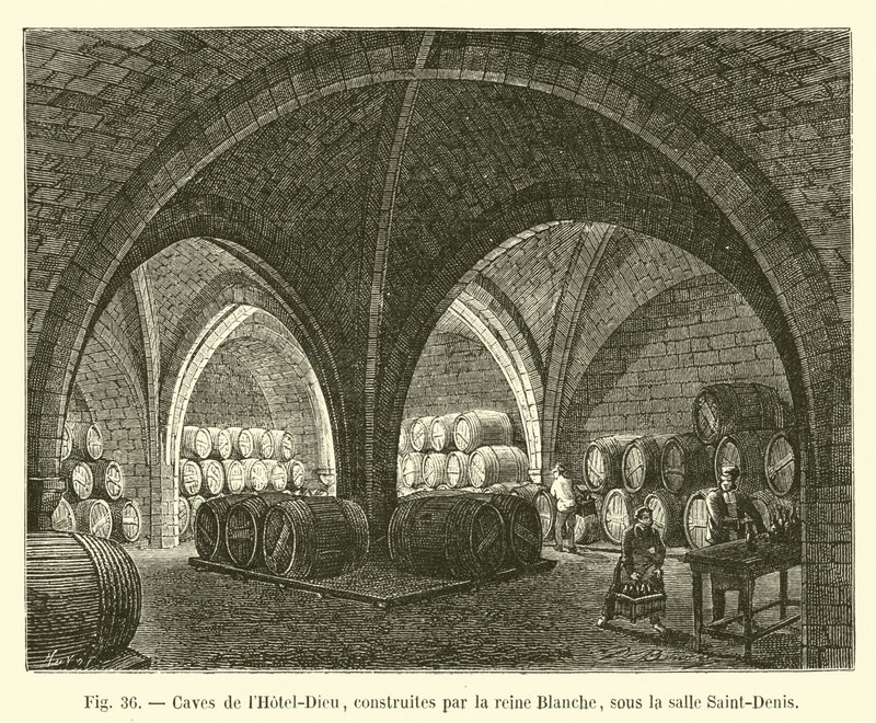 A Blanche királynő által épített Hôtel-Dieu pincéi a Saint-Denis szoba alatt alkotó: French School