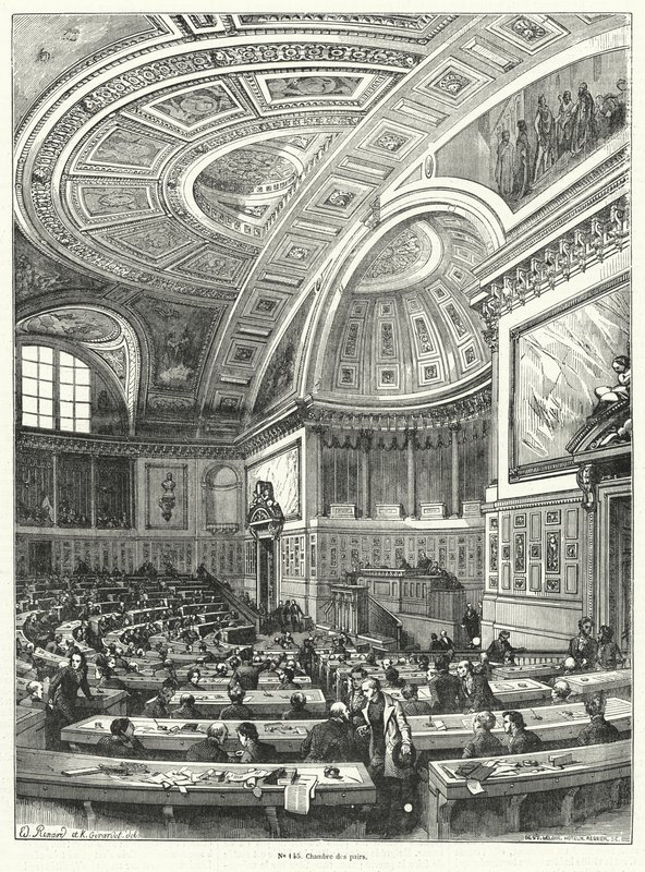 Chambre des Pairs (Párosok Kamara), a francia parlament felsőháza 1814-től az 1848-as forradalom utáni eltörléséig (metszet) alkotó: French School