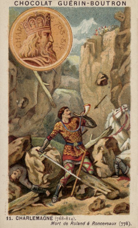 Nagy Károly és Roland halála Ronceveaux-ban, 778 (chromolitho) alkotó: French School