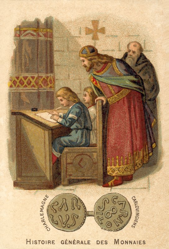 Nagy Károly az iskolában írogató gyerekeket nézi (chromolitho) alkotó: French School