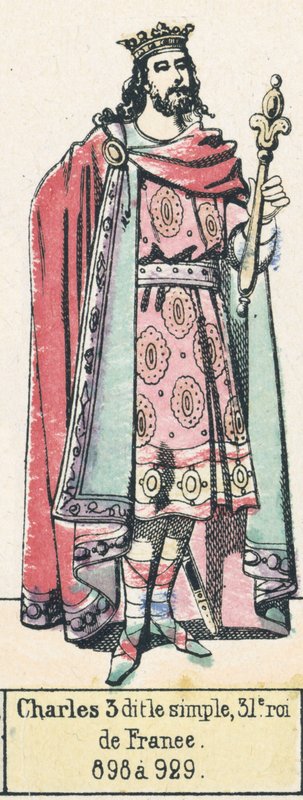 Charles 3 dit le simple, Franciaország 31. királya, 898-929 (színes metszet) alkotó: French School