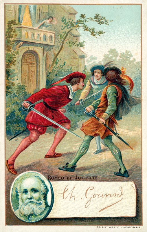Charles Gounod francia zeneszerző és egy jelenet a Rómeó és Júlia című operájából (chromolitho) alkotó: French School