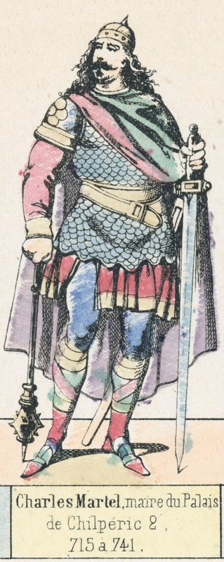 Charles Martel, a palota polgármestere, Chilperic 2, 715 a 741 (színes metszet) alkotó: French School