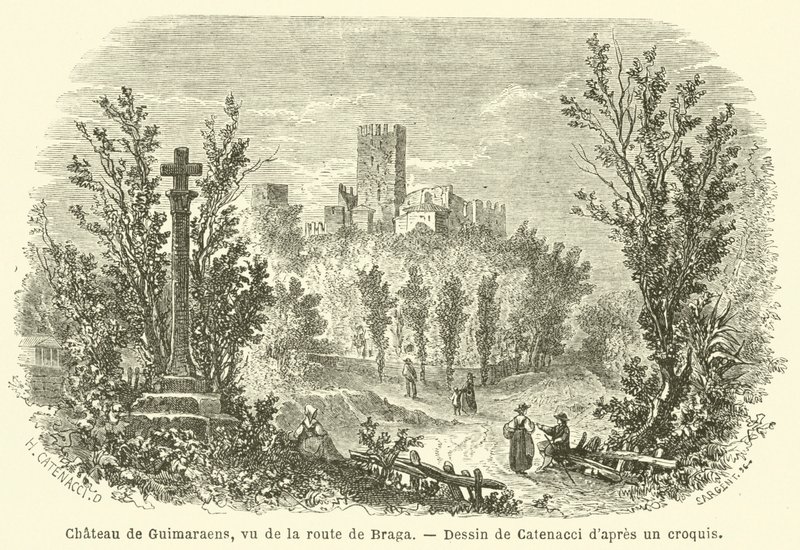 Chateau de Guimaraens, a Braga felé vezető út felől nézve (metszet) alkotó: French School
