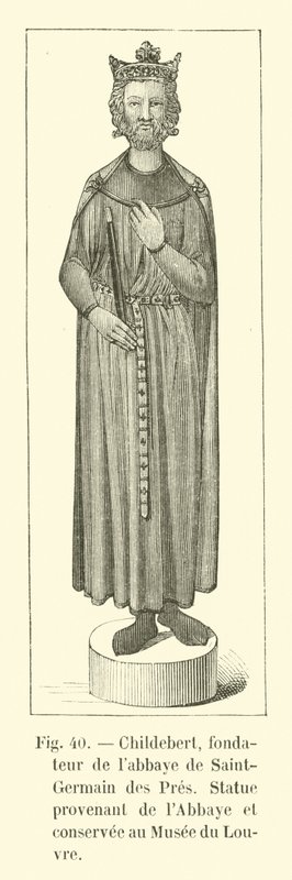 Childebert, a Saint-Germain des Pres-i apátság alapítója, az apátság szobra, amelyet a Louvre Múzeum őrzött alkotó: French School