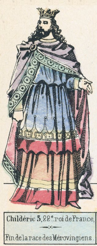 Childeric 3, 22. francia király, a meroving faj vége (színes metszet) alkotó: French School