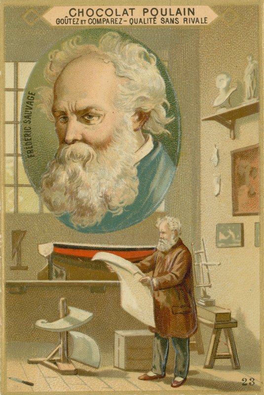 Csokoládé Poulain kereskedelmi kártya, Frederic Sauvage alkotó: French School