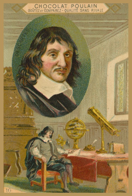 Csokoládé Poulain kereskedelmi kártya, Rene Descartes alkotó: French School