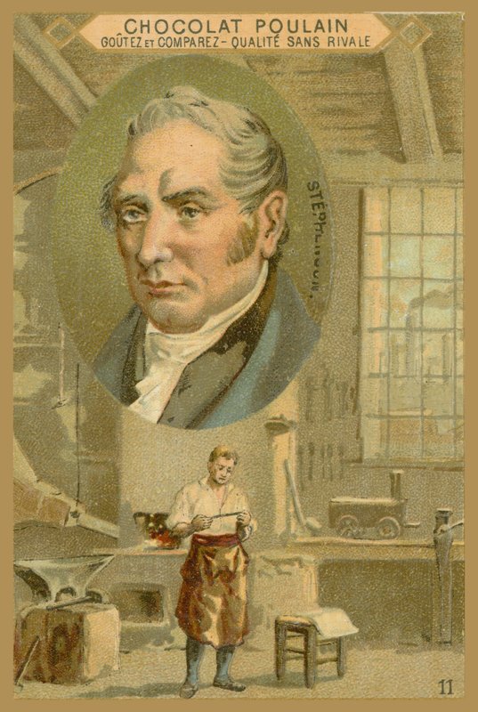 Csokoládé Poulain kereskedelmi kártya, Robert Stephenson alkotó: French School