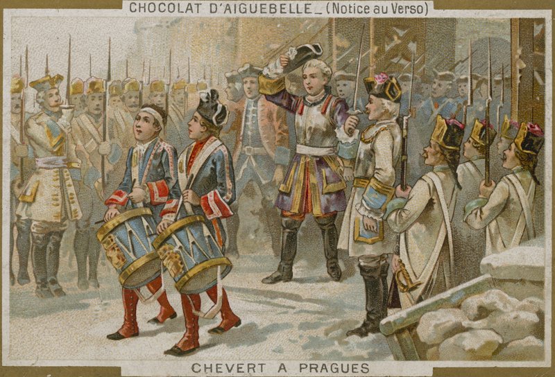 Chocolaterie dAiguebelle kereskedelmi kártya Francois de Chevert képével alkotó: French School
