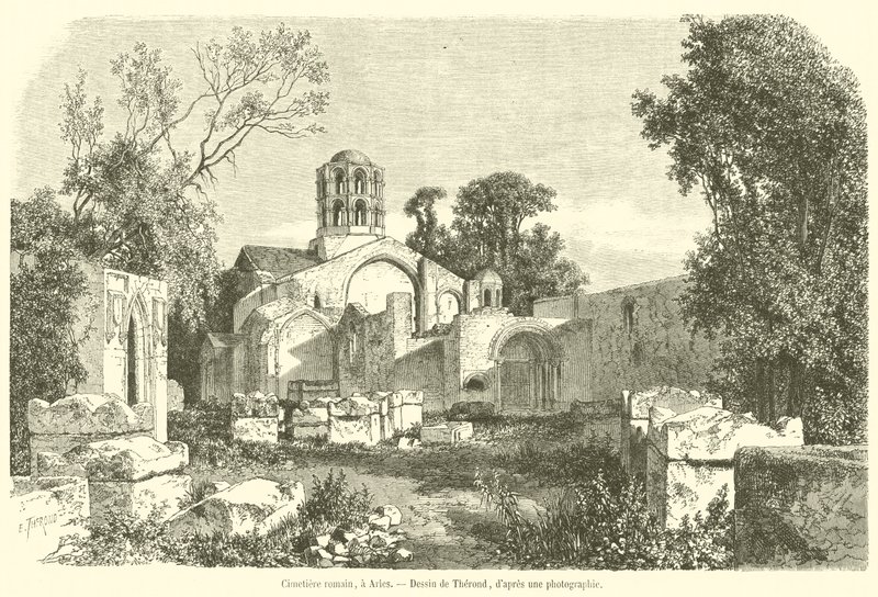 Cimetiere romain, egy Arles (metszet) alkotó: French School