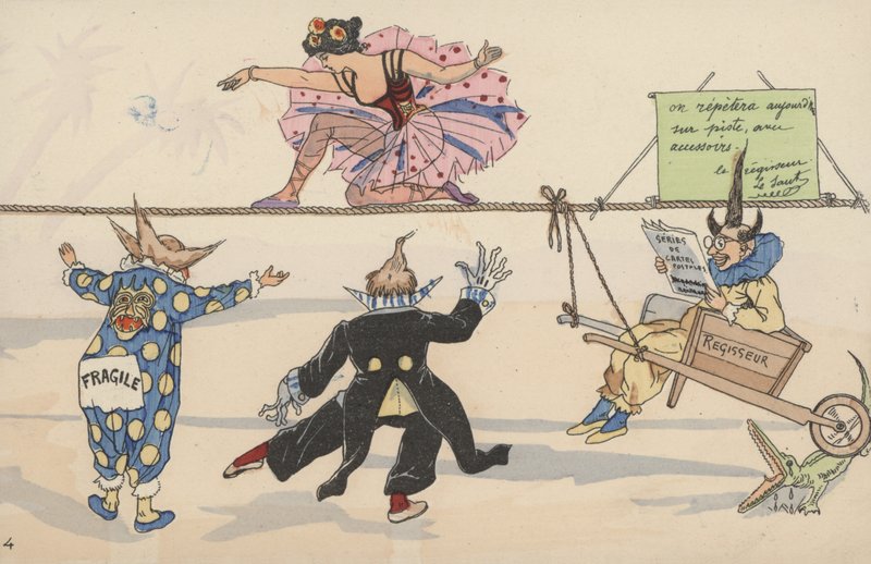 Cirkuszi jelenet, egymásba kapcsolódó képeslapkészletből (színes litó) alkotó: French School