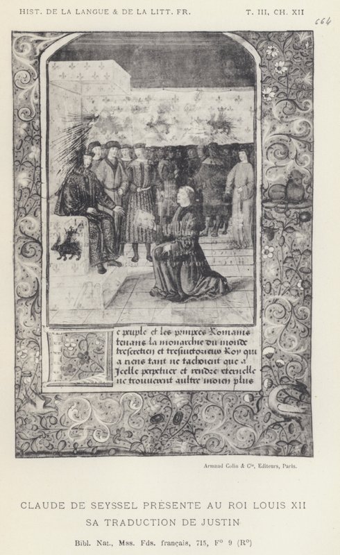 Claude De Seyssel bemutatja XII. Lajos királynak Justin fordítását (litho) alkotó: French School