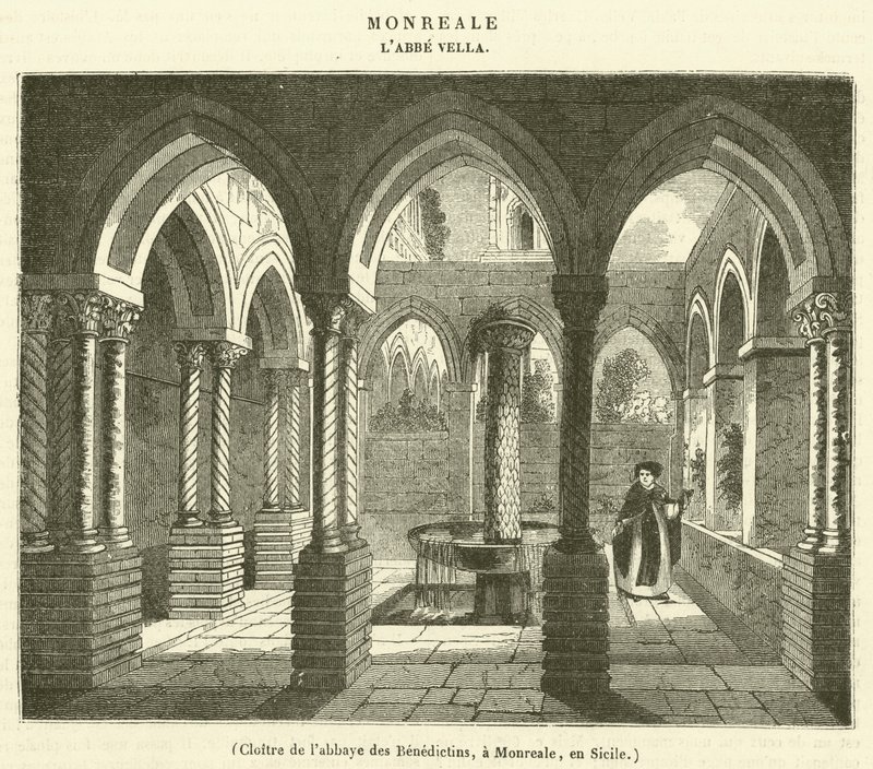 A bencés apátság kolostora, Monreale, Szicília (metszet) alkotó: French School