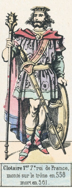 Clotaire 1., Franciaország 7. királya, 558-ban lépett trónra, 561-ben halt meg (színes metszet) alkotó: French School
