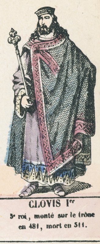 I. Clovis, 5. király, 481-ben lépett trónra, 511-ben halt meg (színes metszet) alkotó: French School