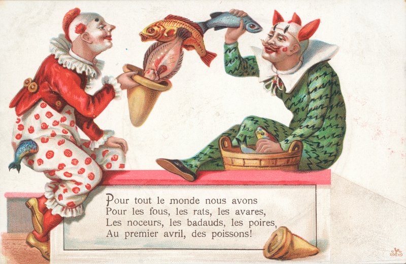Bohócok zsonglőrködnek halakkal április 1-jén alkotó: French School