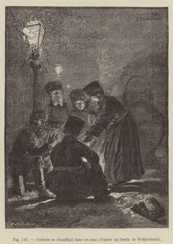Az utcán melegedő kocsisok (metszet) alkotó: French School