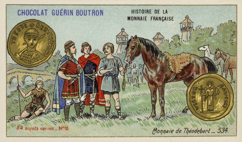 Theudebert I. érme, 534 (chromolitho) alkotó: French School
