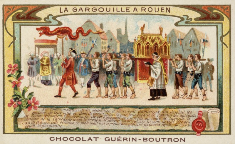 Emlékezés Rouennek a Gargouille-tól, Szent Romanus által (chromolitho) alkotó: French School