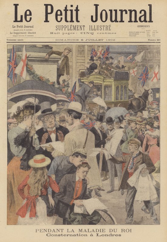 Aggodalom Londonban VII. Edward király betegsége miatt (színes litográfia) alkotó: French School
