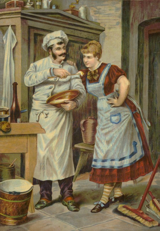 Szakács ad a szobalánynak valami kóstolót alkotó: French School