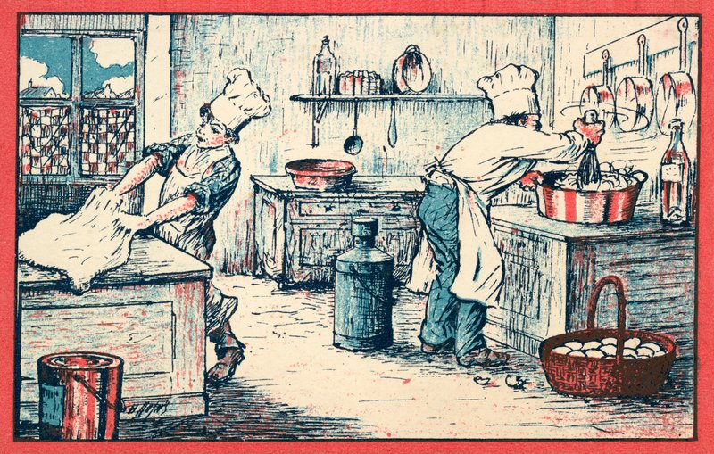 Konyhában dolgozó szakácsok (chromolitho) alkotó: French School
