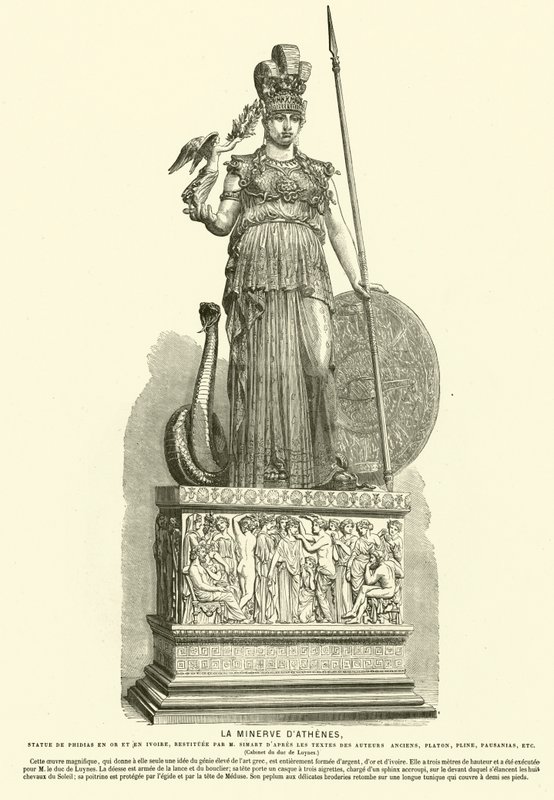 Az ókori görög szobrász, Phidias monumentális szobra, Athéné Parthenosz másolata (metszet) alkotó: French School