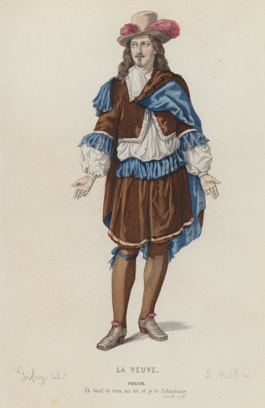 Corneille, La Veuve, Act III, Sc III (színes metszet) alkotó: French School
