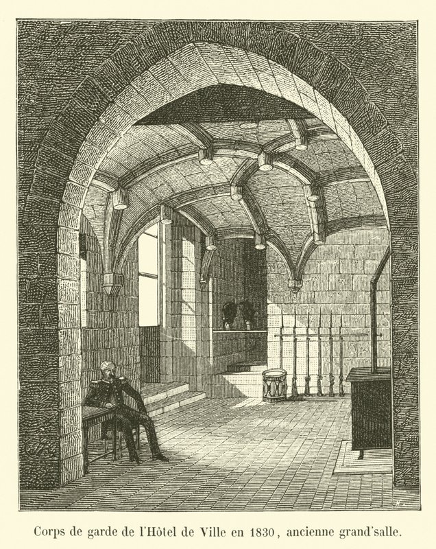 Városháza őrháza 1830-ban, egykori nagyterem alkotó: French School